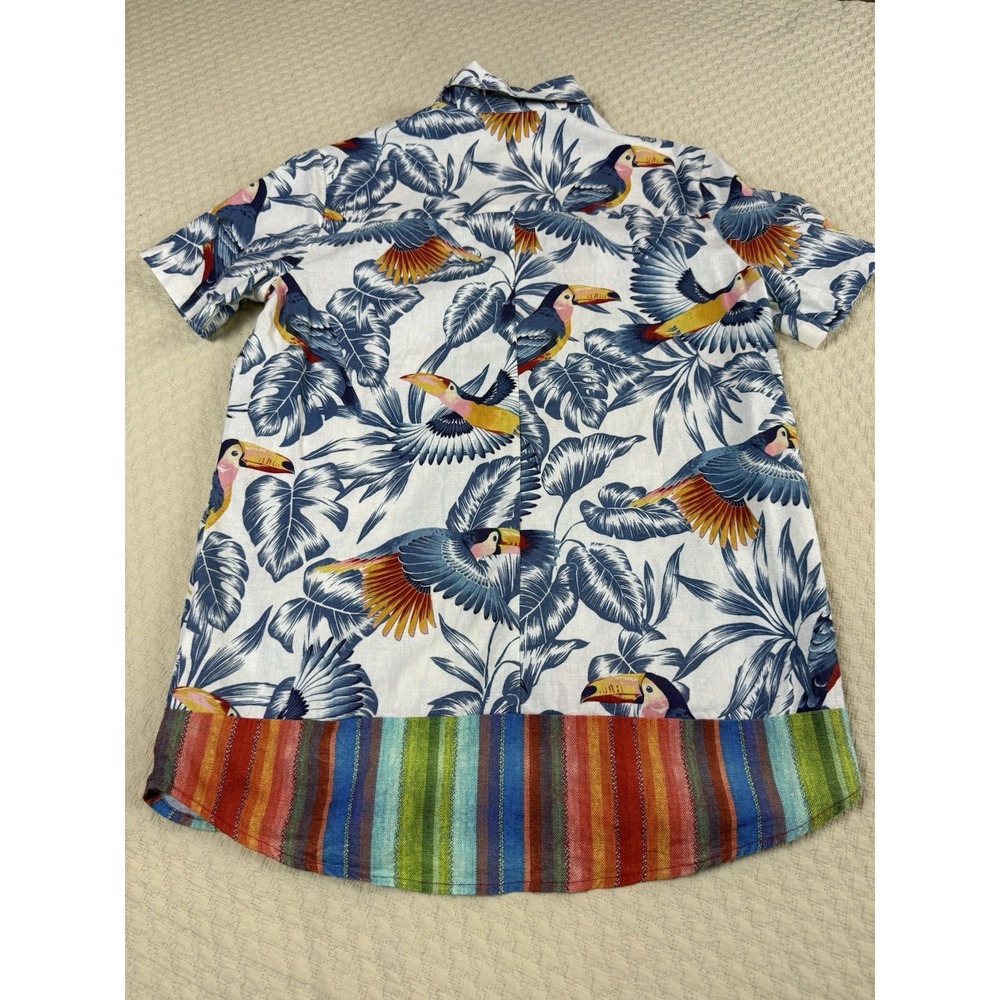 Farm Rio Bird Tropical Print Short Sleeve Button Shirt Size XS Linen Blend - Picture 4 of 10